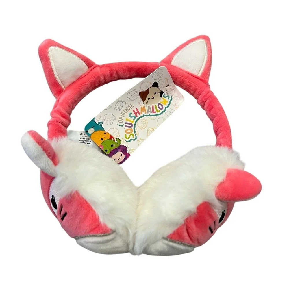 Squishmallows Fifi Pink White Fox Winter Earmuffs NWT Warm Fuzzy Ears Girls Gift